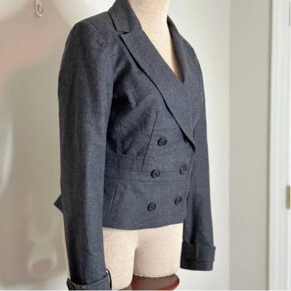 Reiss Women's Double Breasted Tailored Fit Virgin Wool Gray Blazer Size 10 - Picture 3 of 10